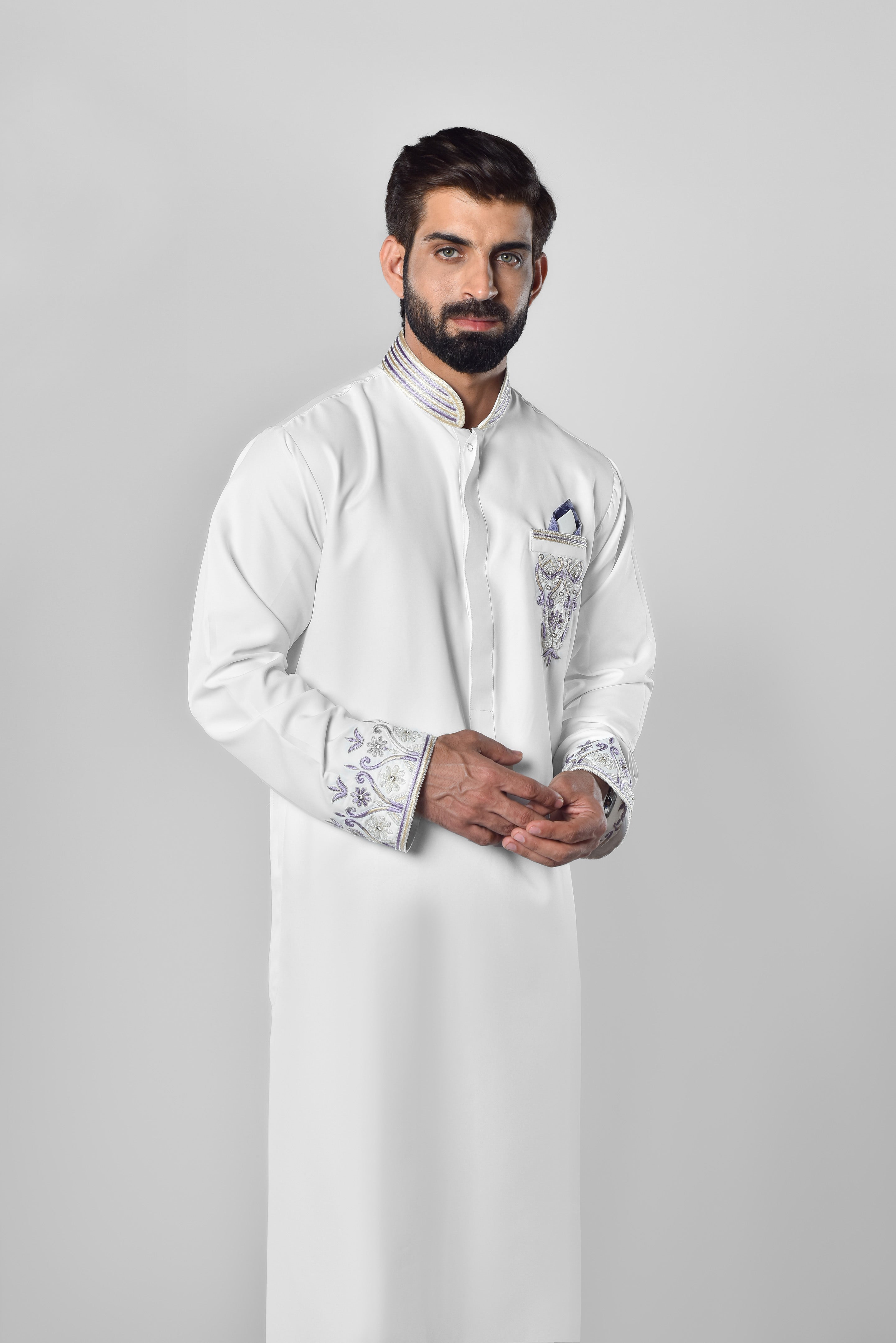 Embroidered White Thobe for Men