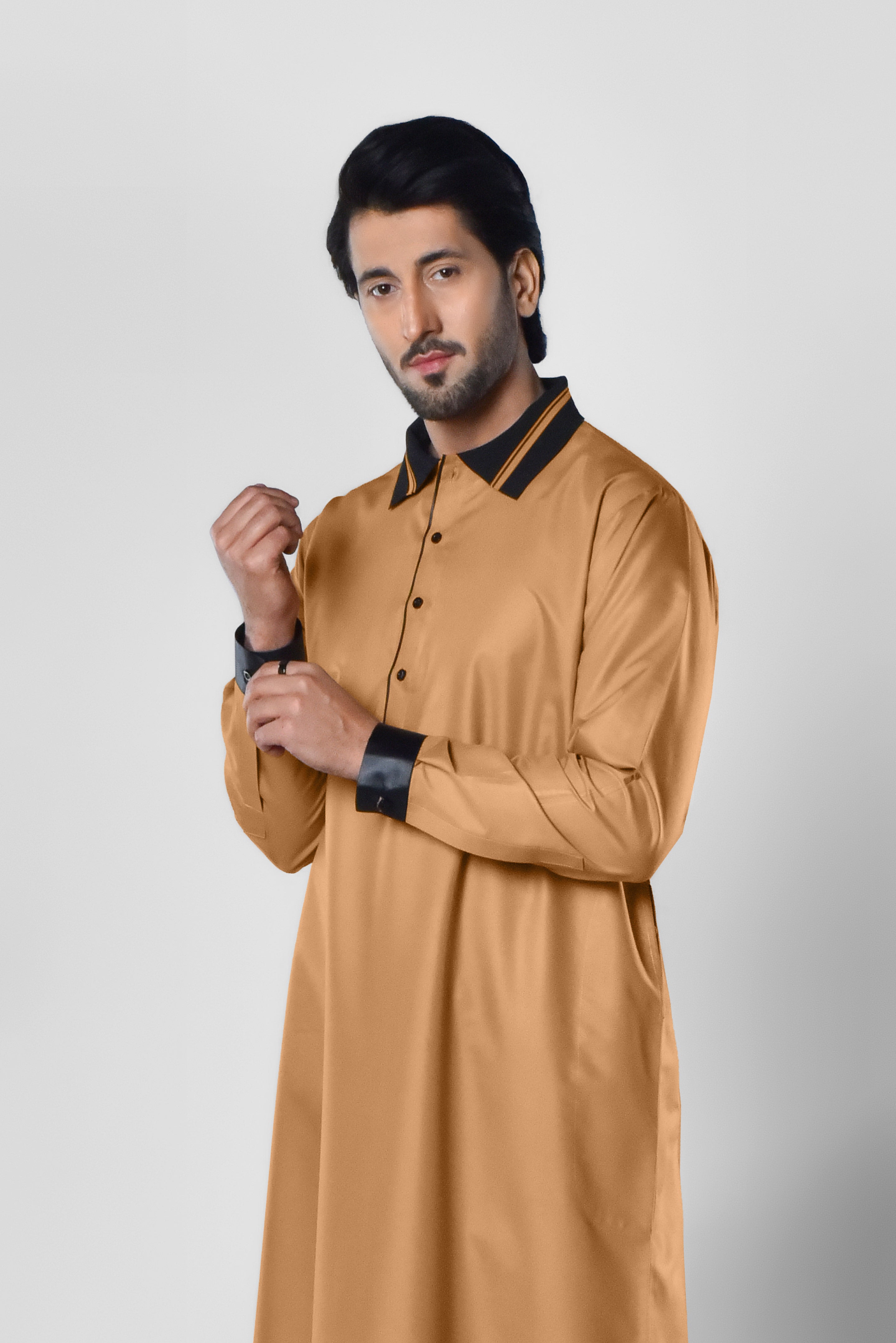 Mens Tan Jubba with Contrast Collar in UK