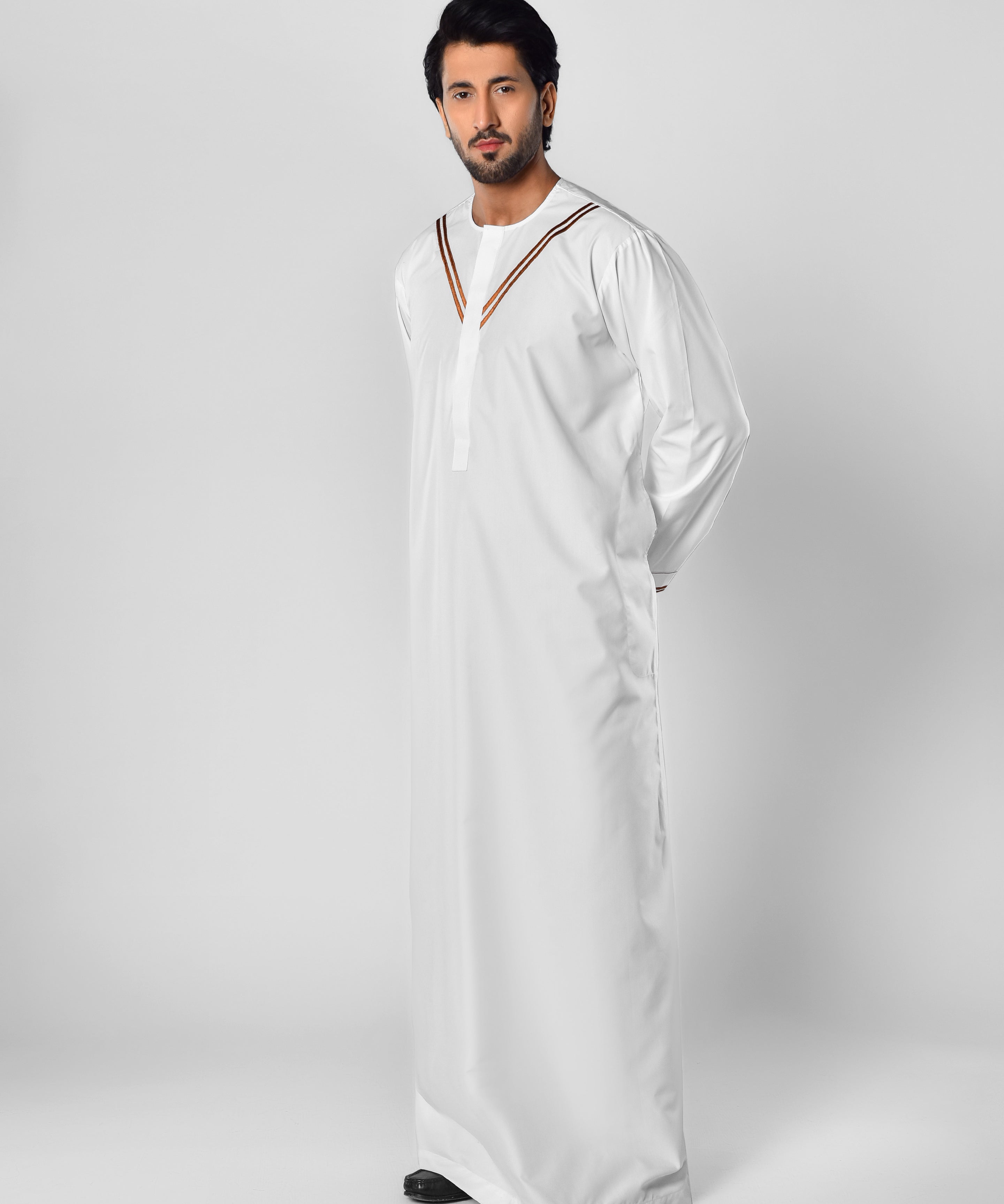 Mens White Thobe with Bronze Embroidery in UK