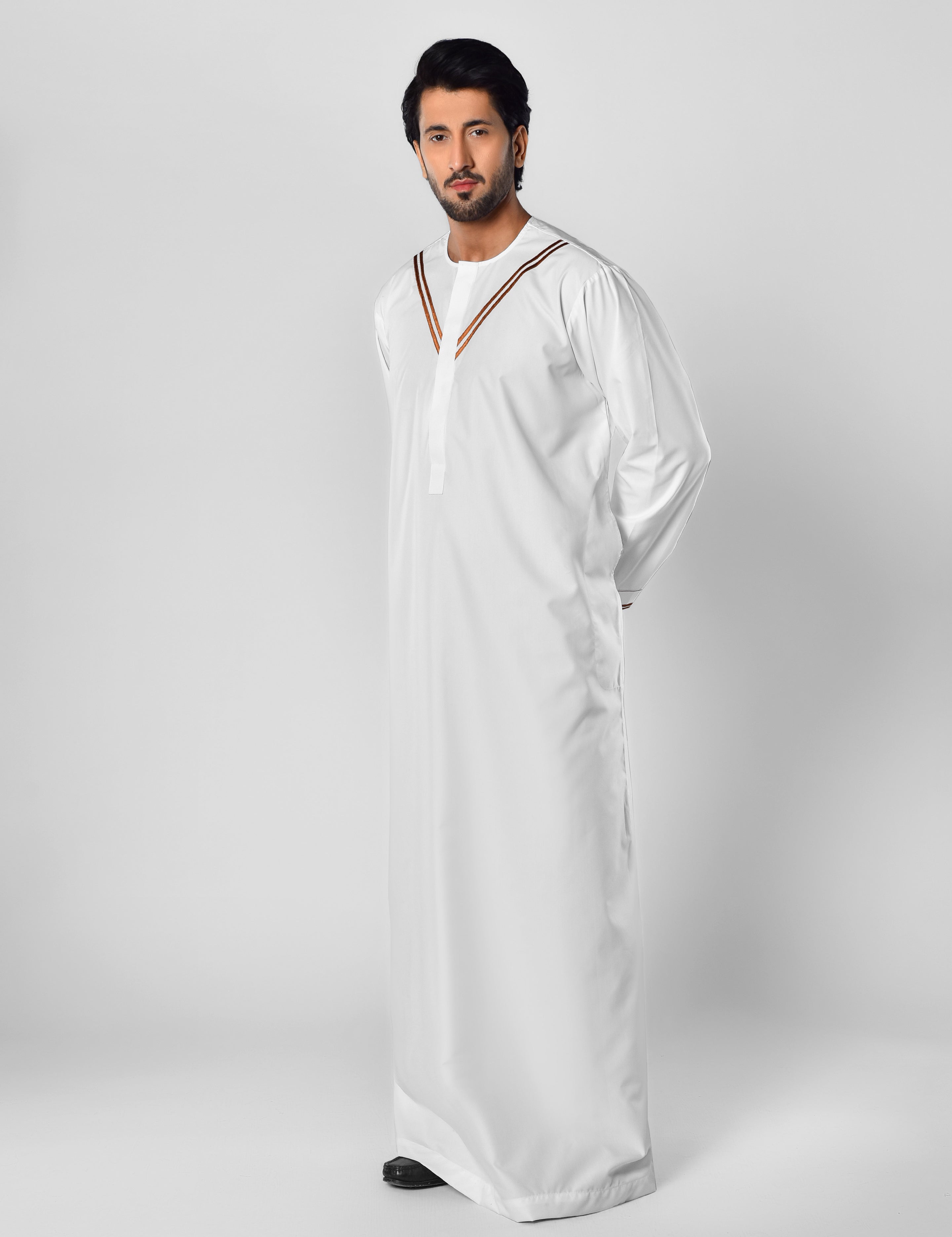 Mens White Thobe with Bronze Embroidery in UK