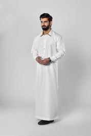 Mens White Thobe with Brown Trim in UK