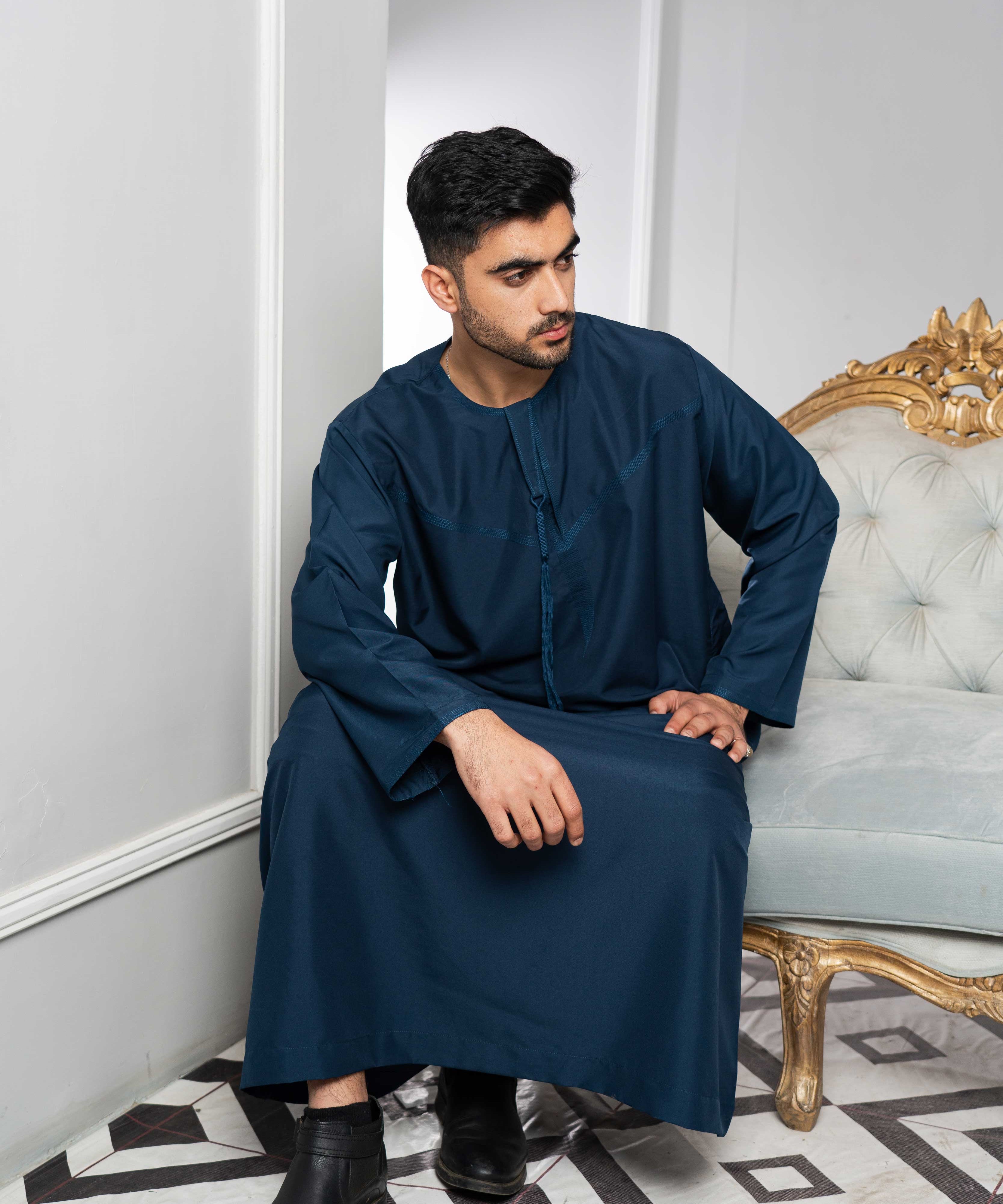 Navy Blue Emirati Thobe for Kids