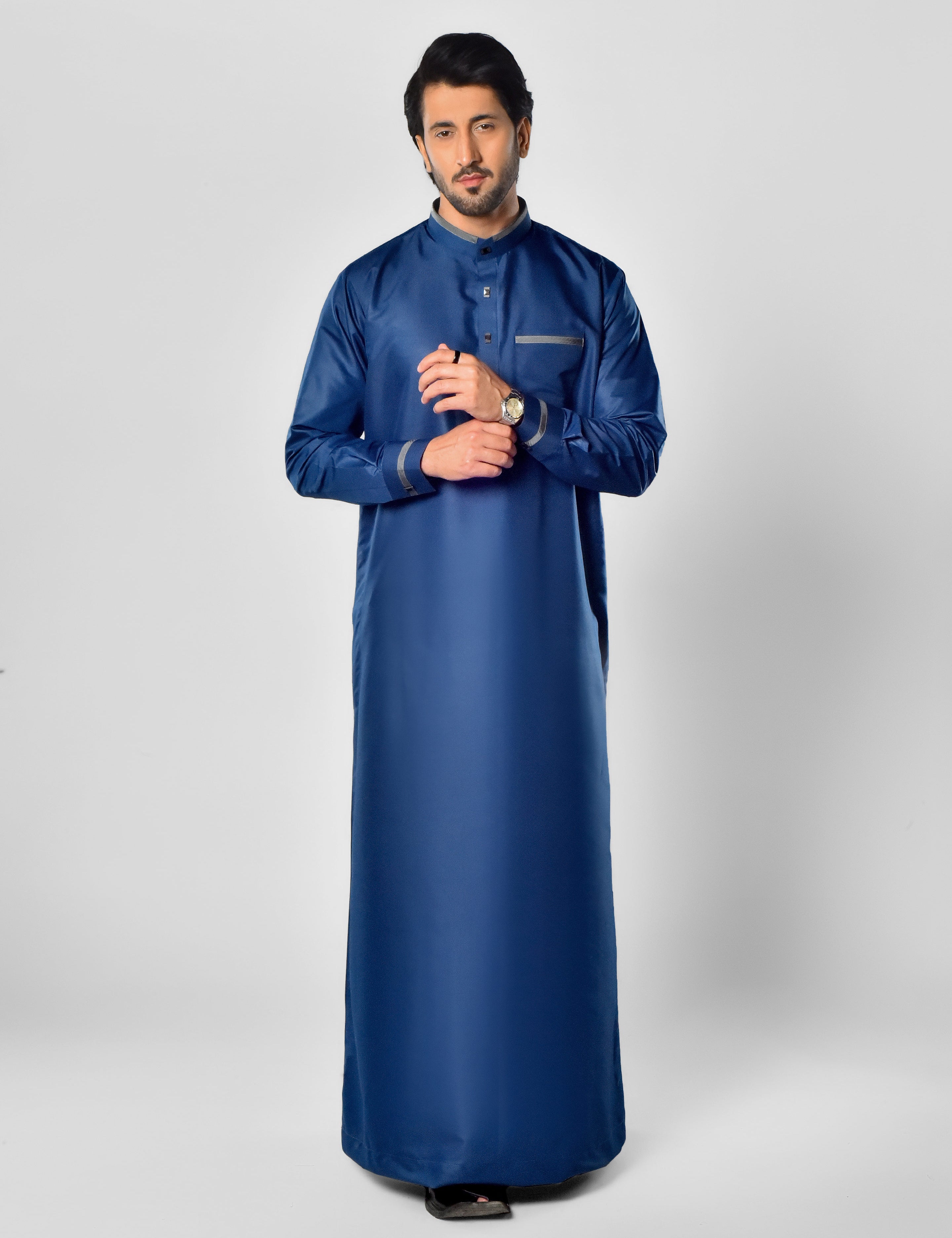 Navy Thobe Mens Collar Thobe in UK
