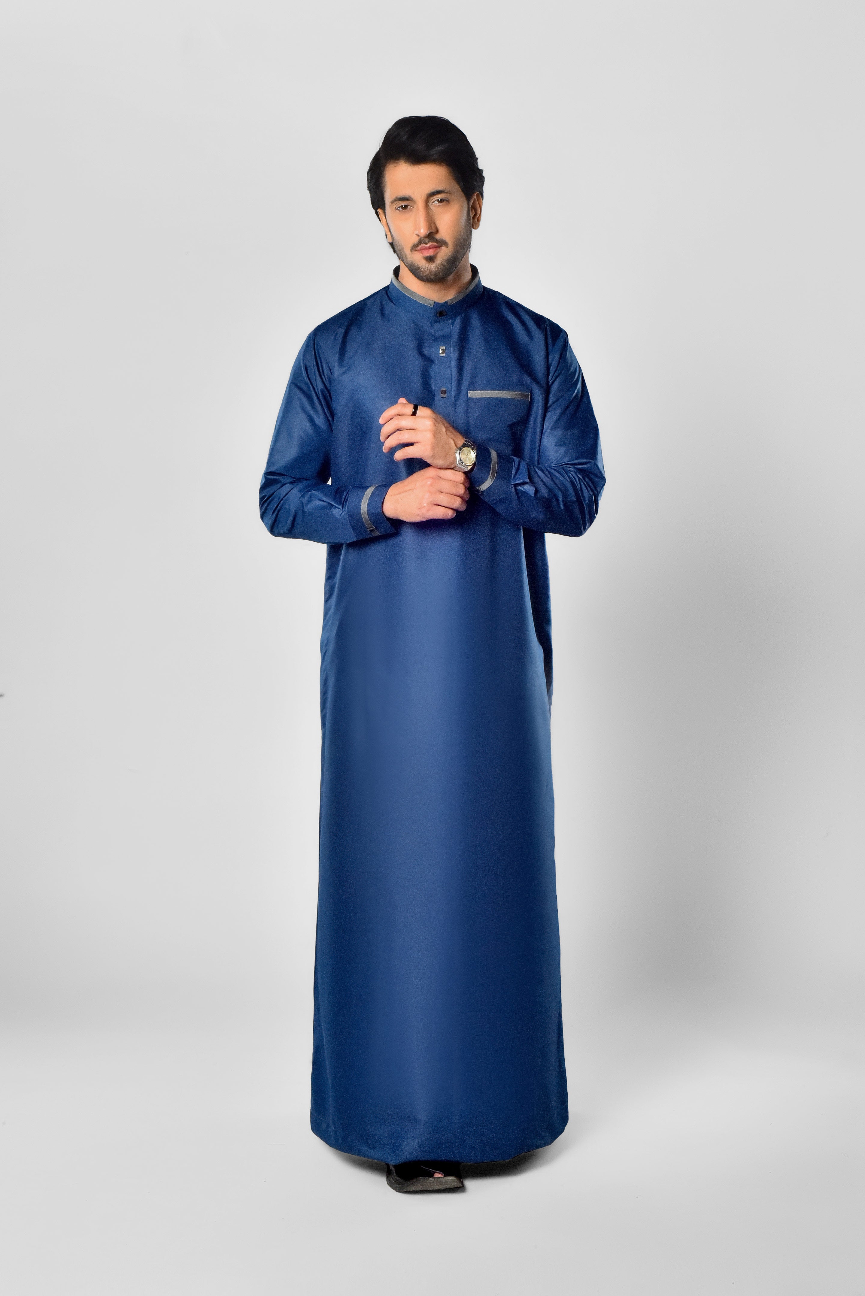 Navy Thobe Mens Collar Thobe in UK