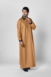 Tan Dishdasha with Black Collared Neckline in UK
